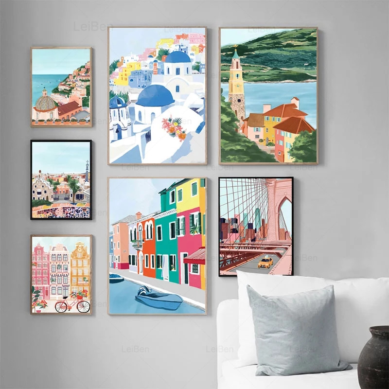 Home Decor Dubai - Cartoon Famous City Landscape Travel Posters