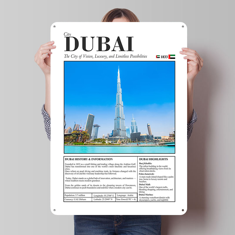 Home Decor Dubai - Dubai Cityscape Travel Printed Poster Customized