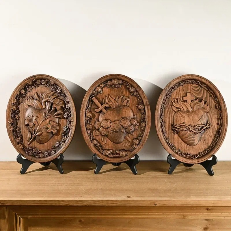 Home Decor Rustic - Wood Carving Sacred Heart of Jesus