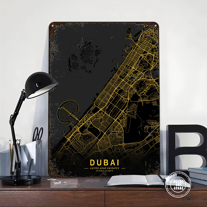 Golden Dubai City Map Metal Po - Home Decor Dubai review and price