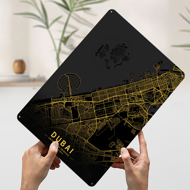 Golden Dubai City Map Metal Po - Home Decor Dubai review and price