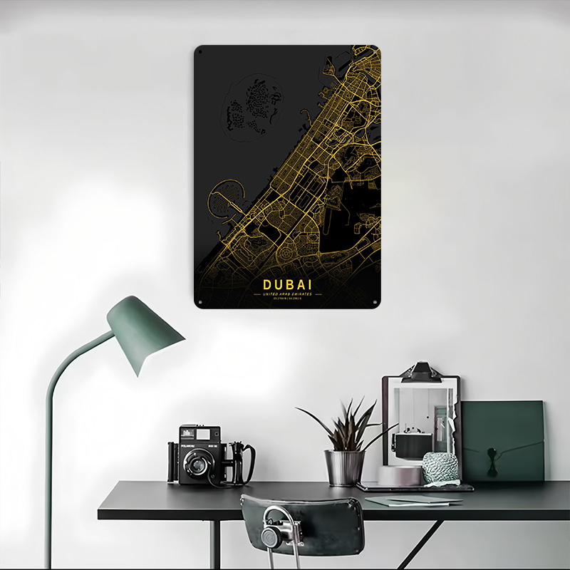 Golden Dubai City Map Metal Po - Home Decor Dubai review and price