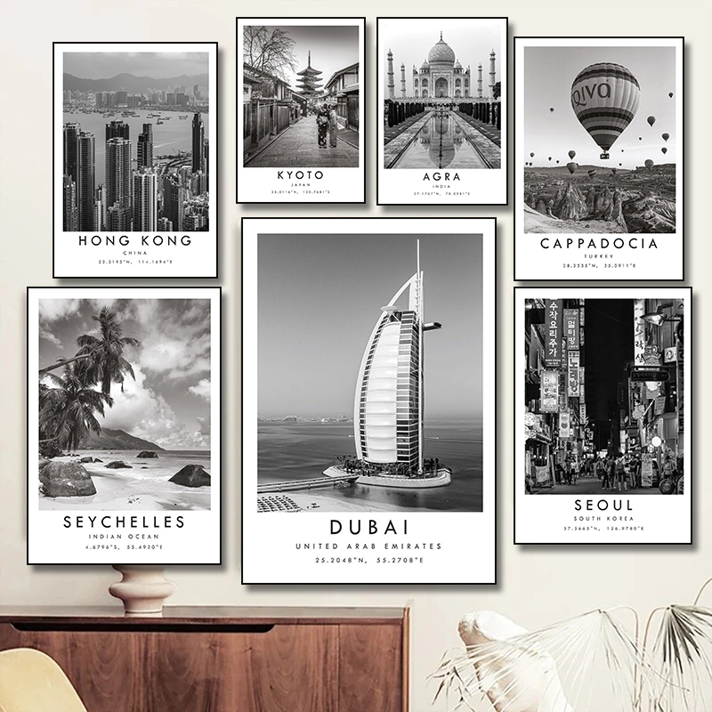 Black White Travel City Poster - Home Decor Dubai review and price